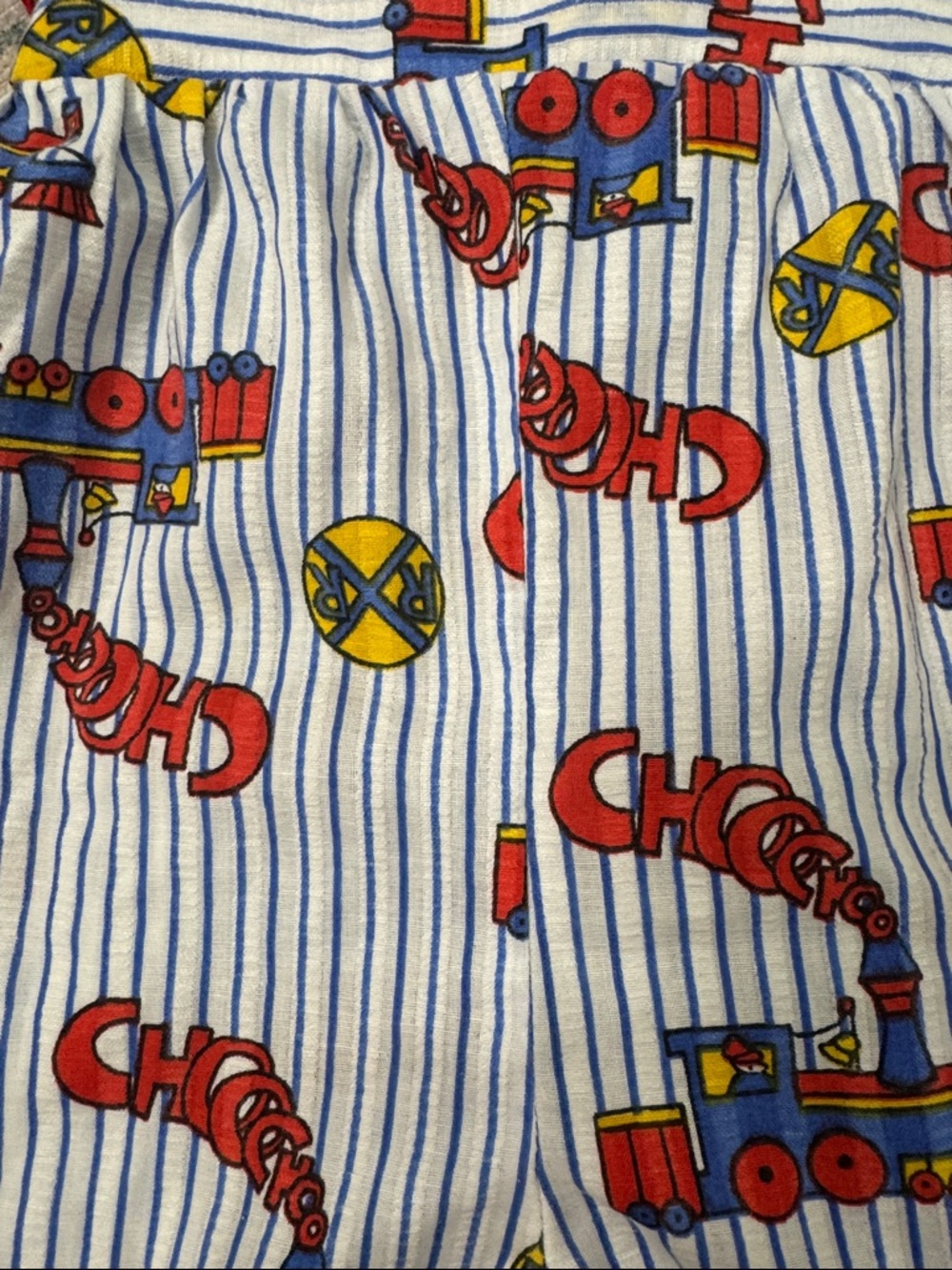 Kids Striped Cotton Romper Red Train Print Handmade Vintage - Picture 3 of 7